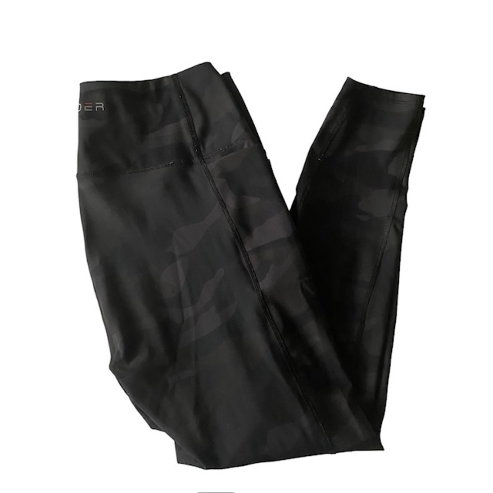 SPYDER Activewear Yoga Workout Black Marble Pattern Leggings Size XL